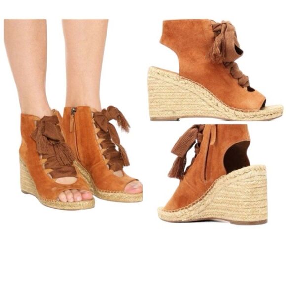 CHLOE Harper Suede Lace up Espadrille Wedge Sandals - Picture 1 of 11